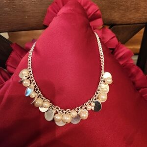 Liz Claiborne Statement Chunky Elegant Silver and Pearl Necklace